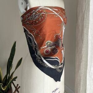 Burnt Orange Chain Print Scarf With Jewel Graphic, Styled as top
